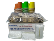 KIT ACCESSORI CAFFÈ con 150 BUSTINE DI ZUCCHERO DI CANNA + 150 BICCHIERINI + 150 PALETTINE - EUROCHIBI® LINEA ALTA QUALITÀ