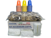 KIT ACCESSORI CAFFÈ con 150 BUSTINE DI ZUCCHERO DI CANNA + 150 BICCHIERINI + 150 PALETTINE - EUROCHIBI® LINEA ALTA QUALITÀ