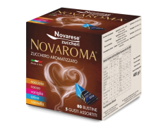 NOVAROMA ZUCCHERO AROMATIZZATO - 80 BUSTINE da 5g GUSTI ASSORTITI DI CANNELLA, CACAO, VANIGLIA, ANICE e NOCCIOLA