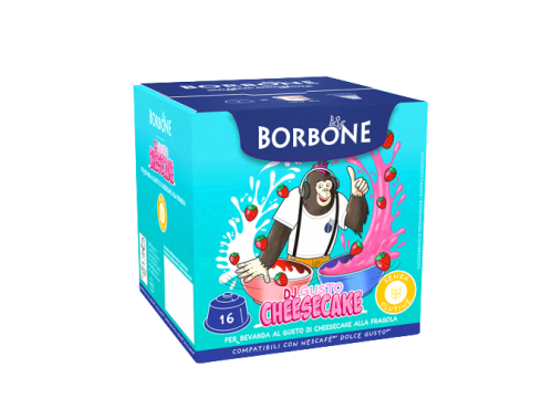 LATTE E CIOCCOLATA BIANCA ALLA FRAGOLA CAFFÈ BORBONE DJ GUSTO CHEESECAKE - 16 CAPSULE COMPATIBILI DOLCE GUSTO da 14g