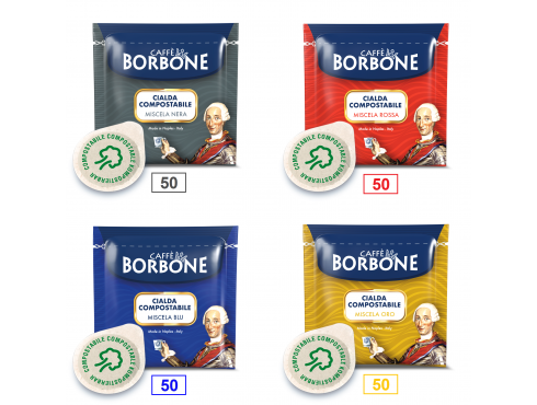 MIX 200 CIALDE CAFFÈ BORBONE - 50 MISCELA NERA - 50 MISCELA ROSSA - 50 MISCELA BLU - 50 MISCELA ORO