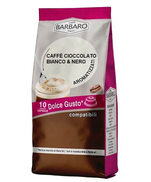 CAFÉ DE CHOCOLATE BLANCO & NEGRO BARBARO - 10 CÁPSULAS COMPATIBLES DOLCE  GUSTO 7g - Bebidas en cápsulas para nescafè dolce gusto - Caffè Barbaro
