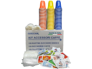 KIT ACCESORIOS CAFÉ con 150 BOLSITAS DE AZÚCAR + 150 VASOS + 150 AGITADORES - EUROCHIBI® LÍNEA DE ALTA CALIDAD