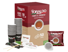 CAFFÈ TORALDO - MISCELA FORTE & CREMOSO - Kit 50 VAINAS ESE44 7.2g + ACCESORIOS