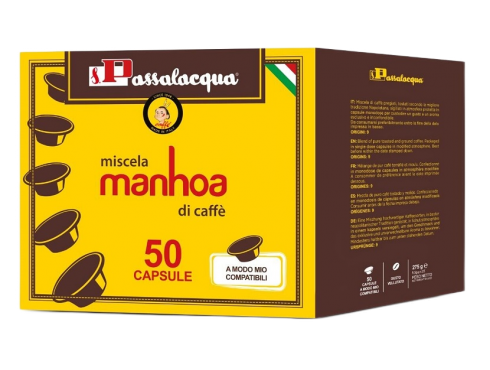 CAFÉ PASSALACQUA MANHOA - GUSTO VELLUTATO - Box 50 CAPSULES COMPATIBLES A MODO MIO 5.5g